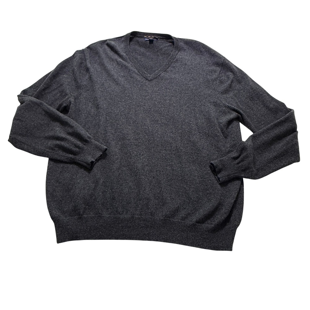 Club Room 100% Cashmere V-Neck Sweater Mens XL Heather Gray Luxury Preppy